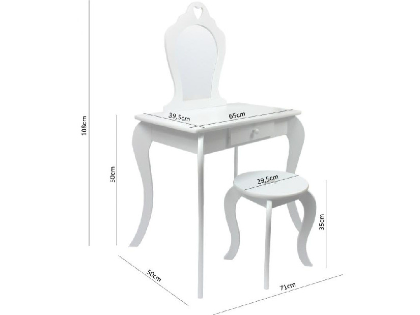 Detský toaletný stolík s taburetkou Girly (biela)