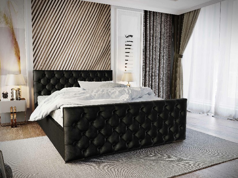 Manželská posteľ 180 cm Velva (čierna) (s roštom a úložným priestorom)