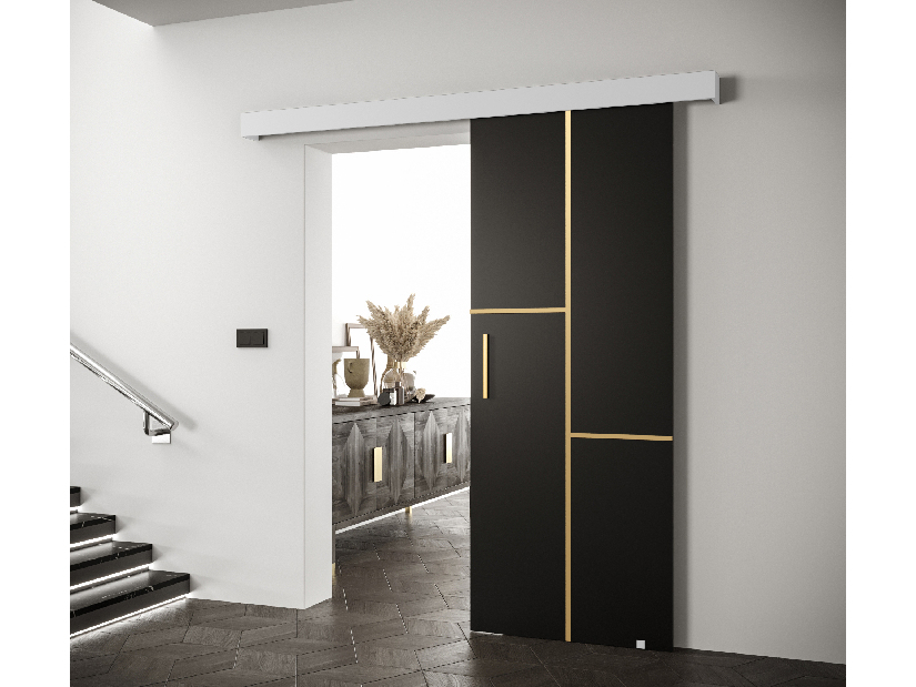 Posuvné dvere 90 cm Sharlene VII (čierna matná + biela matná + zlatá)