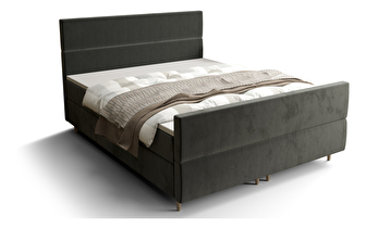 Manželská posteľ  Boxspring 140 cm Flu Plus Comfort (tmavosivá) (s matracom a úložným priestorom)