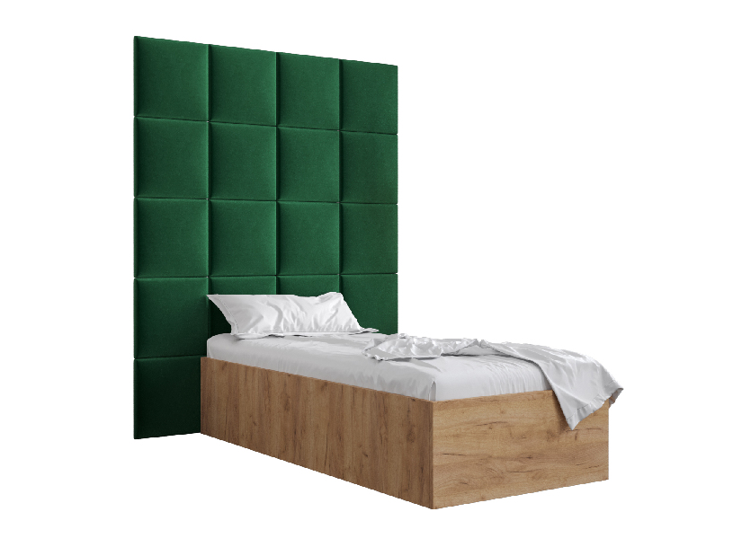 Jednolôžková posteľ s čalúneným čelom 90 cm Brittany 3 (dub craft zlatý + zelená) (s roštom)