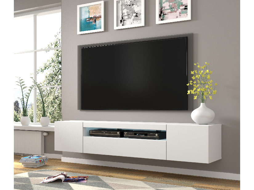 TV stolík/skrinka Aurinko 200 (matná biela) (s osvetlením)