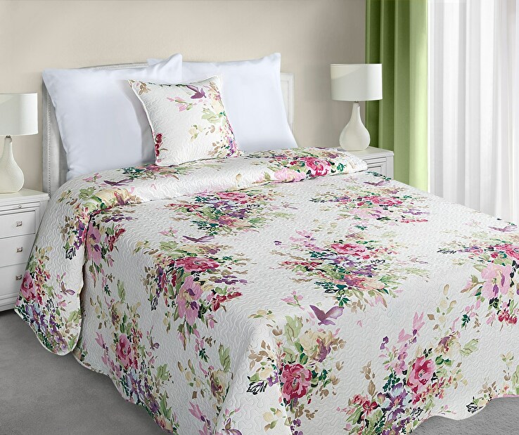 Prehoz na posteľ 240x220 cm Elin (biela + ružová + fialová)
