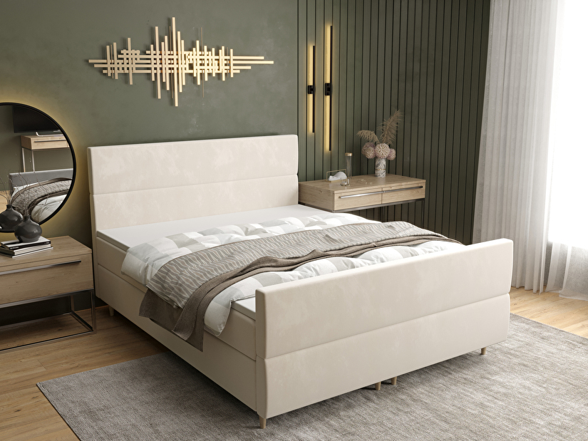 Manželská posteľ Boxspring 160 cm Flu plus (svetlobéžová) (s matracom a úložným priestorom)