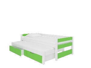 Rozkladacia detská posteľ 200x90 cm Fifo (s roštom a matracom) (biela + zelená)
