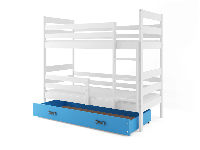 Poschodová posteľ 80 x 160 cm Eril B (biela + modrá) (s roštami, matracmi a úl. priestorom)