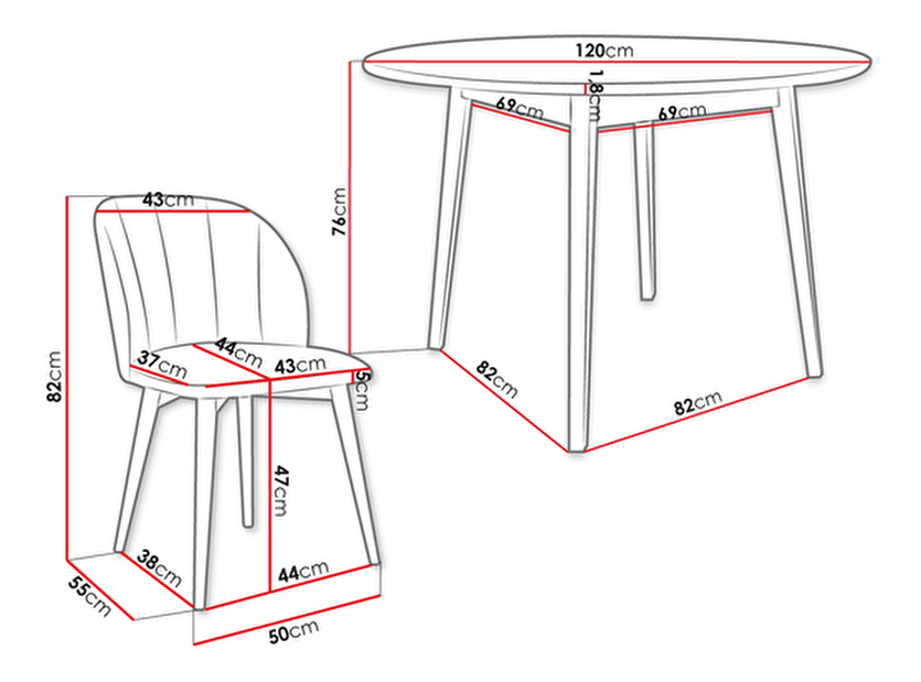 Okrúhly stôl FI 120 so 4 stoličkami ST100 04 Biano (Čierna + krémová)