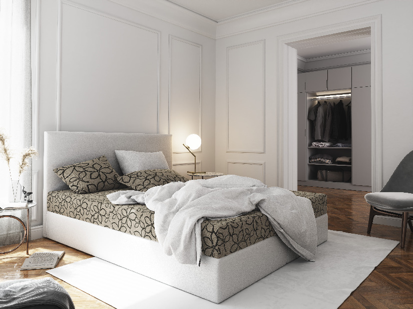 Manželská posteľ Boxspring 160 cm Lilac Comfort (vzor + biela) (s matracom a úložným priestorom)