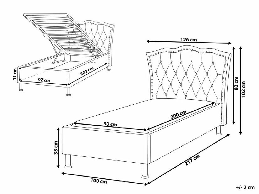 Jednolôžková posteľ 200 x 90 cm Metty (béžová) (s roštom) (s úl. priestorom)