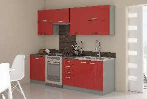Kuchyňa Roslyn 240 cm (sivá + červená)