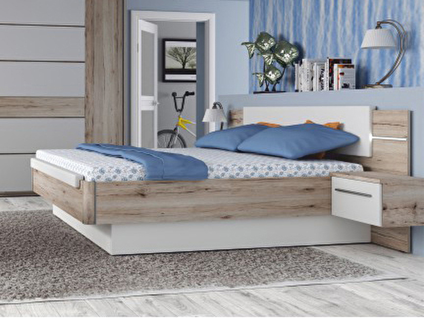 Manželská posteľ 180 cm Canbera (dub begramo + biely lesk)