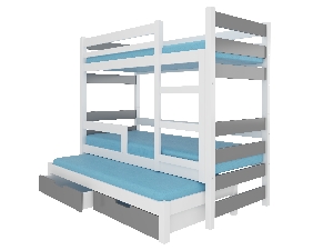 Poschodová detská posteľ 180x75 cm Karin (s roštom a matracom) (biela + sivá)