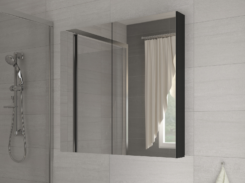 Kúpelňová skrinka na stenu Della 80 čierna + zrkadlo