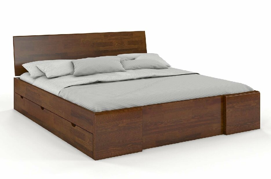 Manželská posteľ 160 cm Naturlig Blomst High Drawers (borovica) (s roštom)
