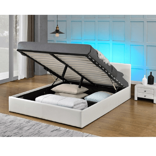 Manželská posteľ 160 cm Jora (s roštom, úl. priestorom a LED) *výpredaj