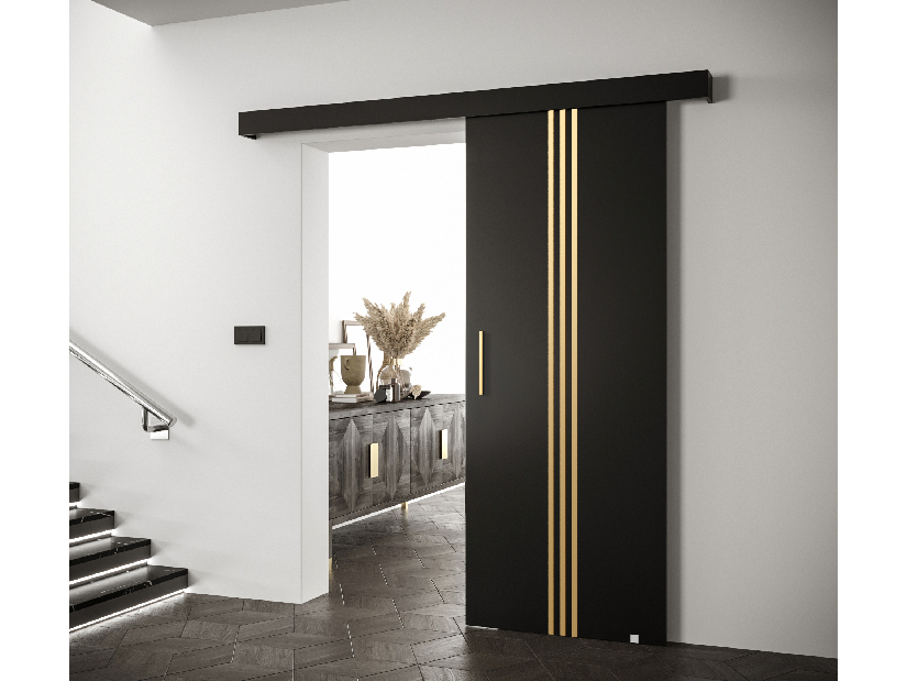 Posuvné dvere 90 cm Sharlene V (čierna matná + čierna matná + zlatá)