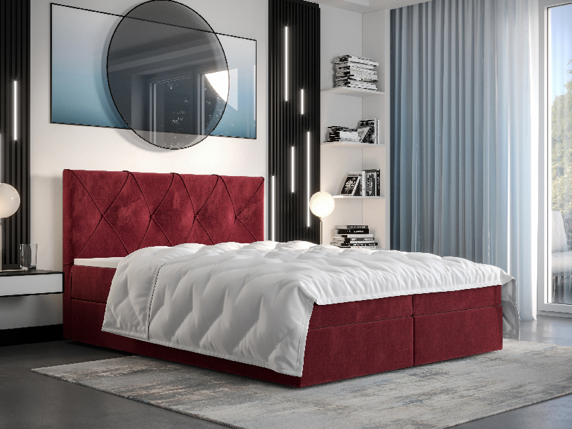 Manželská posteľ Boxspring 160 cm Athena Comfort (bordová) (s matracom a úložným priestorom)