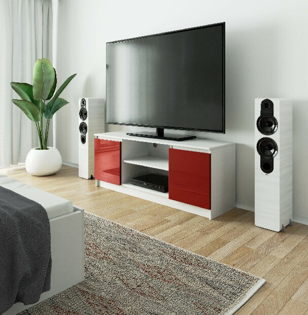 TV stolík Dariel (biela + červený lesk)