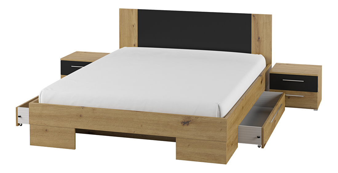 Manželská posteľ 180 cm Verwood Typ 82 (s nočnými stolíkmi) (dub artisan + dub čierny)