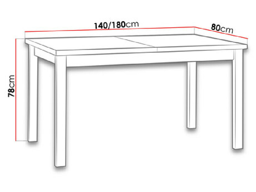 Rozkladací stôl 80 x 140+180 II (biela L) (čierna)