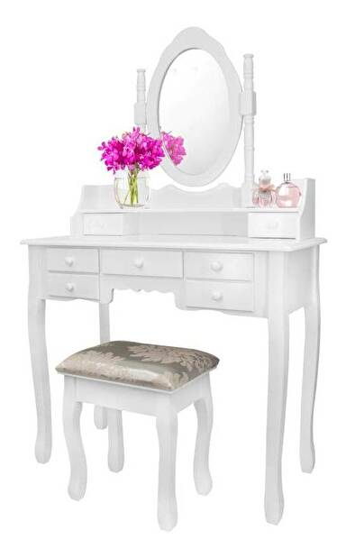 Toaletný stolík s taburetkou Pompadour (biela)