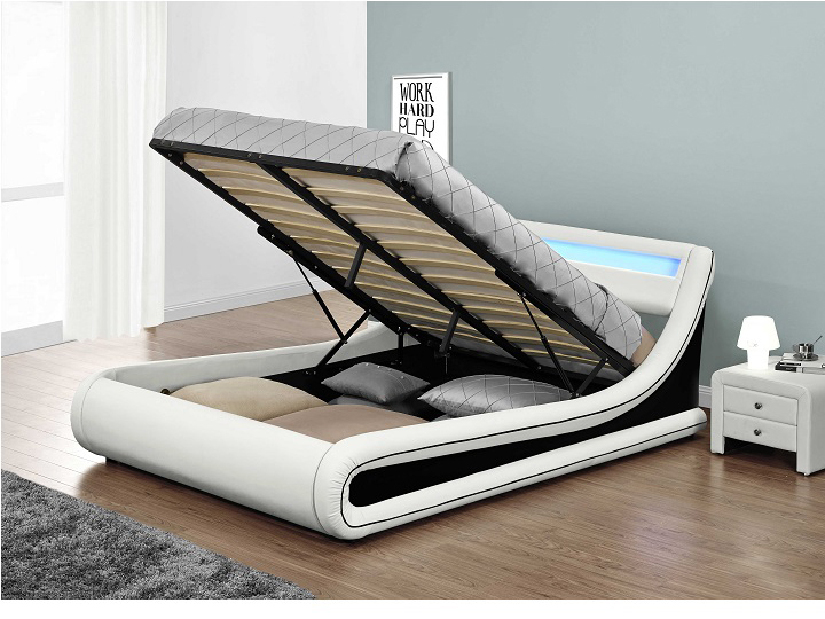 Manželská posteľ 160 cm Milda (s roštom, úl. priestorom a LED) *bazár