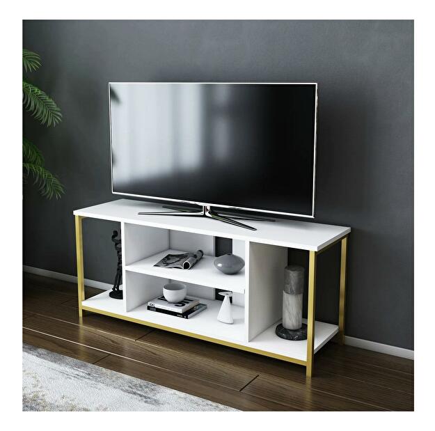 TV stolík/skrinka Hella (biela + zlatá)