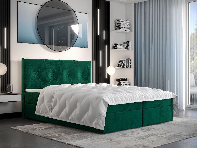 Manželská posteľ Boxspring 140 cm Athena Comfort (olivová) (s matracom a úložným priestorom)