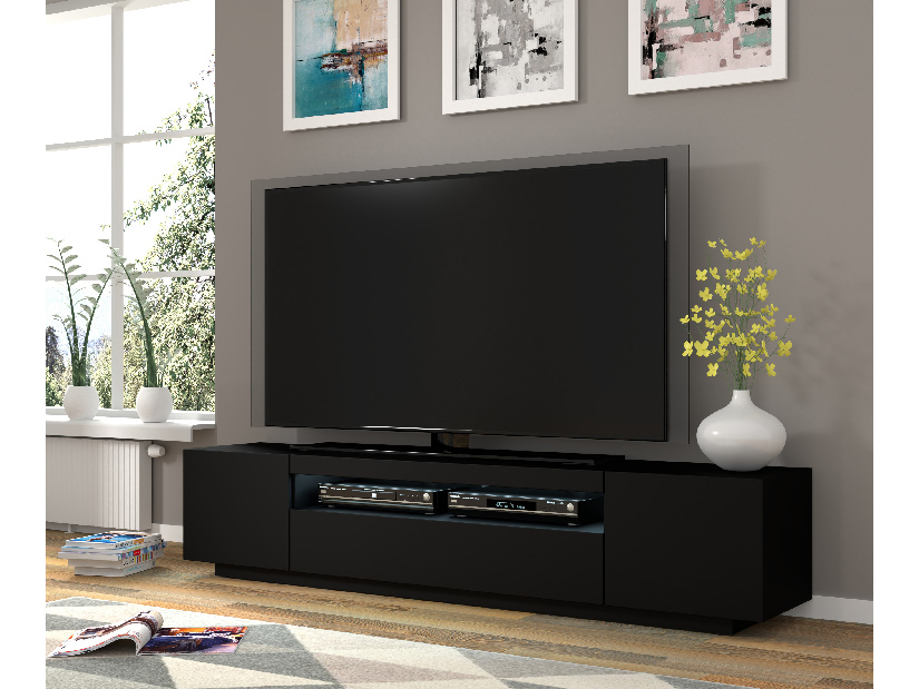 TV stolík/skrinka Aurinko 200 (matná čierna) (s osvetlením)
