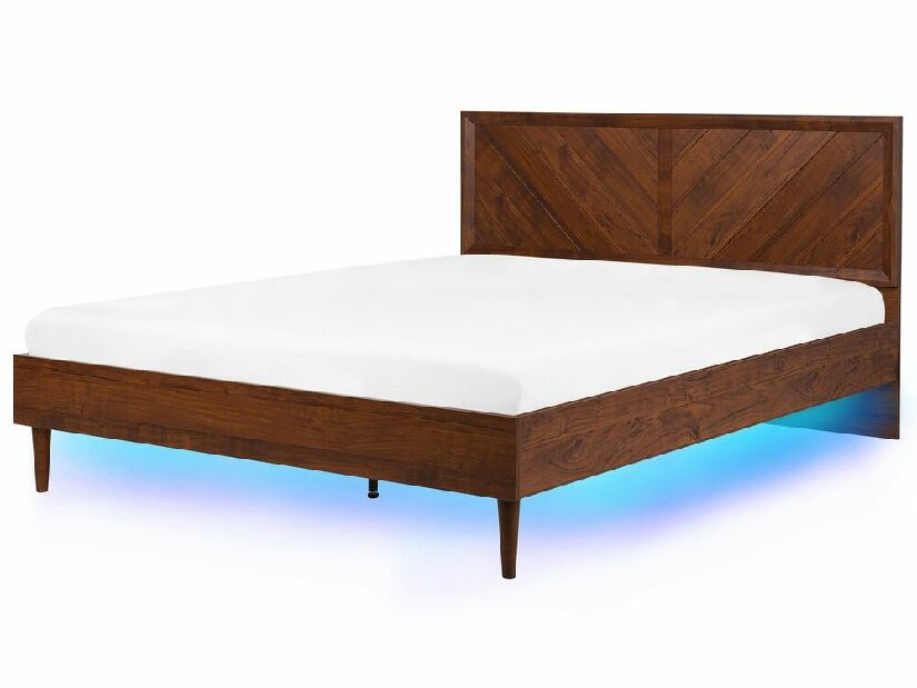 Manželská posteľ 180 cm MILLET (s roštom a LED osvetlením) (tmavé drevo)