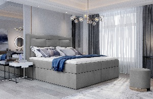 Manželská posteľ Boxspring 180 cm Variv (svetlosivá) (s matracom)
