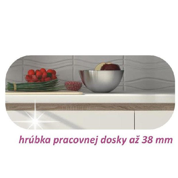Kuchyňa Lilouse 260 cm dub sonoma + lesk extra vysoký biely