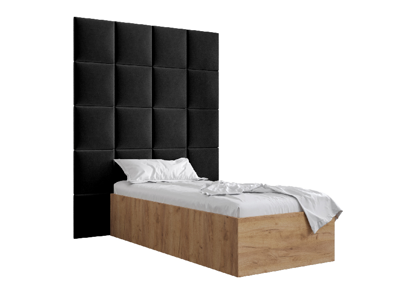 Jednolôžková posteľ s čalúneným čelom 90 cm Brittany 3 (dub craft zlatý + čierna) (s roštom)