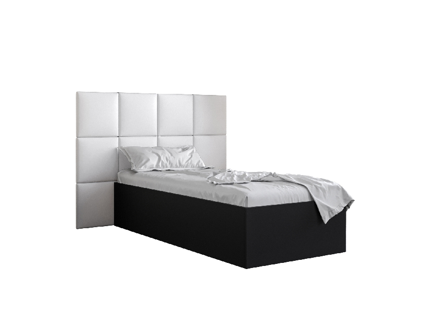 Jednolôžková posteľ s čalúneným čelom 90 cm Brittany 4 (čierna matná + biela) (s roštom)