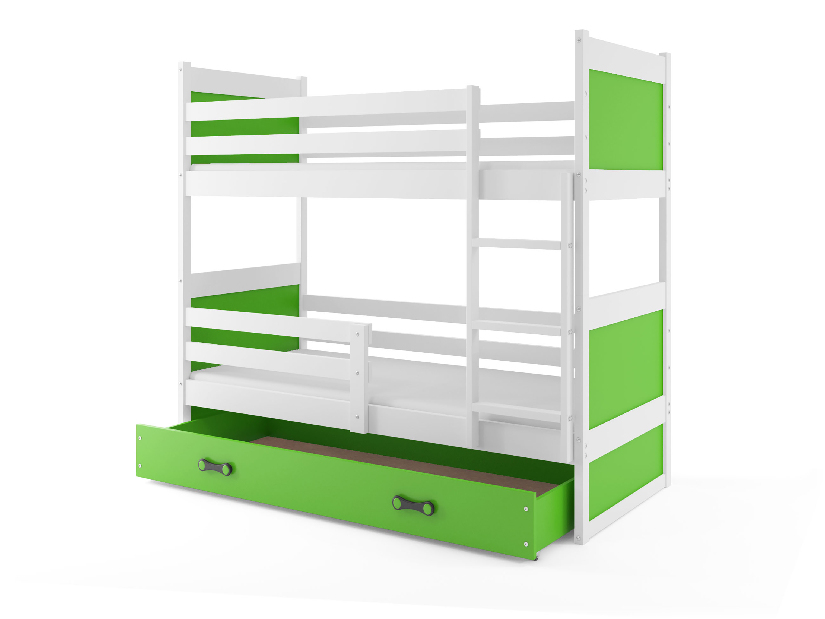 Poschodová posteľ 80 x 160 cm Ronnie B (biela + zelená) (s roštami, matracmi a úl. priestorom)
