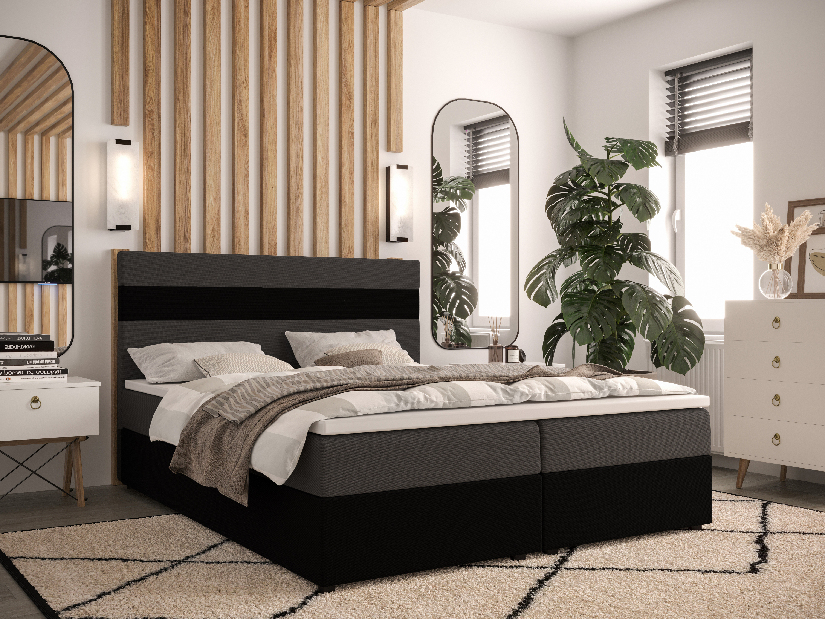 Manželská posteľ Boxspring 140 cm Locos Comfort (tmavosivá + tmavohnedá) (s matracom a úložným priestorom)