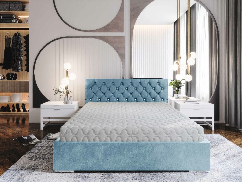 Manželská posteľ 140 cm Kerry (modrá) (s roštom a úložným priestorom)