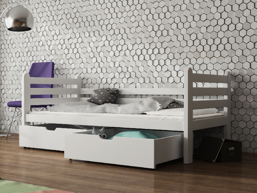 Detská posteľ 90 x 200 cm Somer (s roštom a úl. priestorom) (biela)