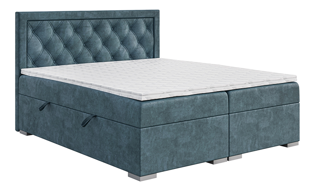 Kontinentálna posteľ 180 cm Maximilian (džínová modrá) (s matracom a úl. priestorom)