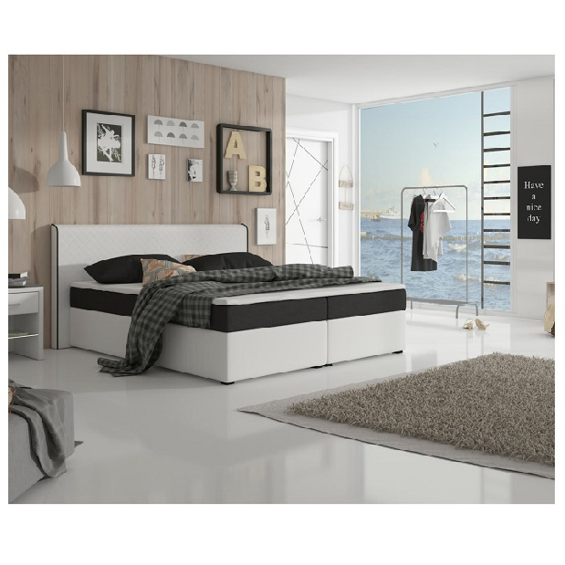 Manželská posteľ Boxspring 160 cm Namakyra Megakomfort Visco (biela + čierna) (s matracom a roštom)