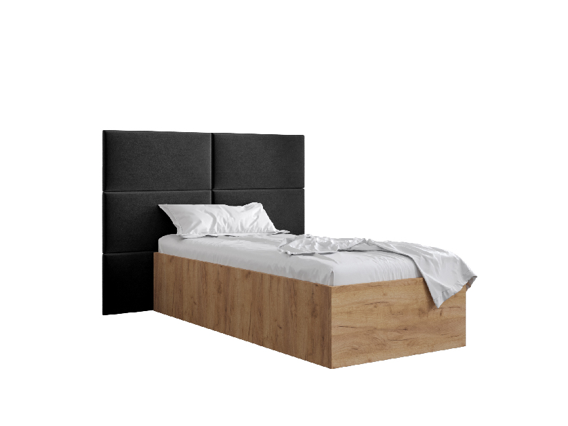 Jednolôžková posteľ s čalúneným čelom 90 cm Brittany 2 (dub craft zlatý + čierna) (s roštom)