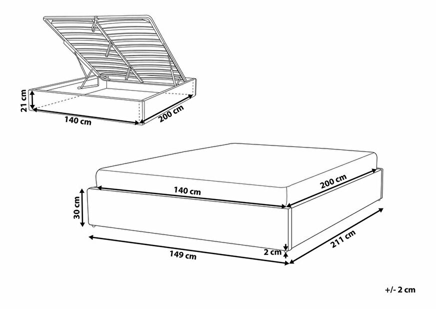 Manželská posteľ 140 cm DIJON (s roštom a úl. priestorom) (sivá)