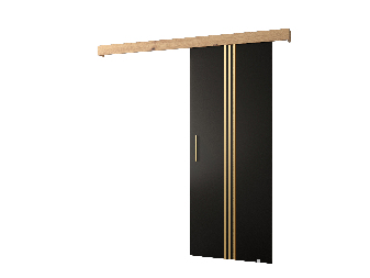 Posuvné dvere 90 cm Sharlene V (čierna matná + dub artisan + zlatá)