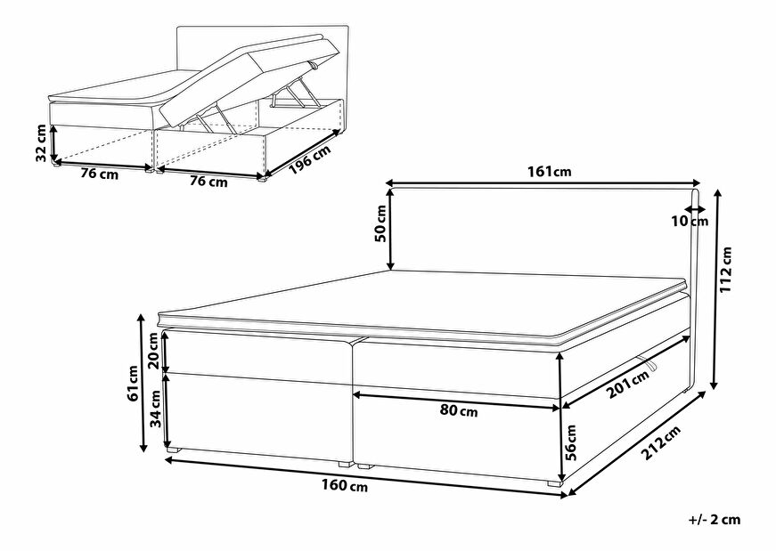 Manželská posteľ Boxspring 160 cm SENNOR (s matracmi a úl. priestorom) (svetlozelená)