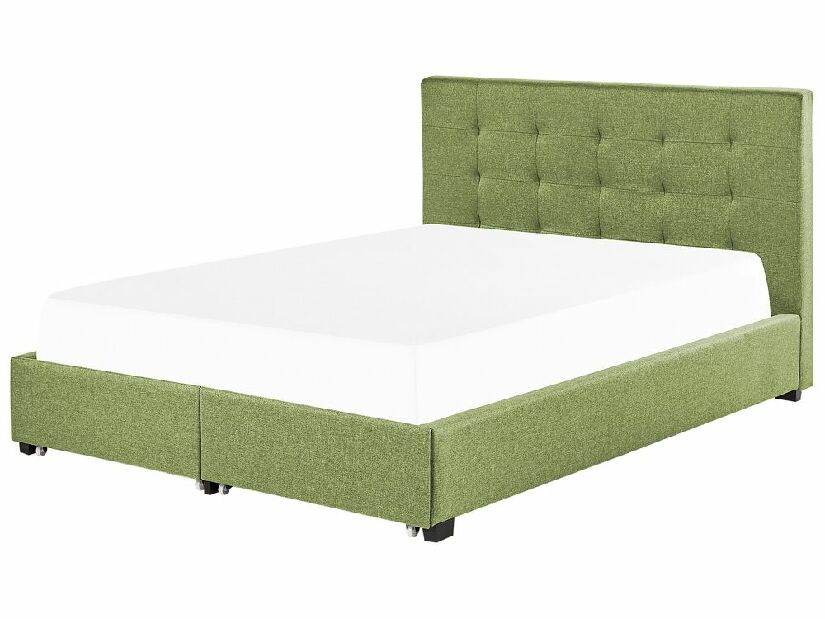 Manželská posteľ 160 cm Rhiannon (zelená) (s roštom a úložným priestorom)