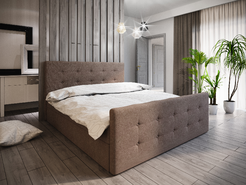 Manželská posteľ Boxspring 140 cm Milagros Comfort 1 (tmavohnedá) (s matracom a úložným priestorom)