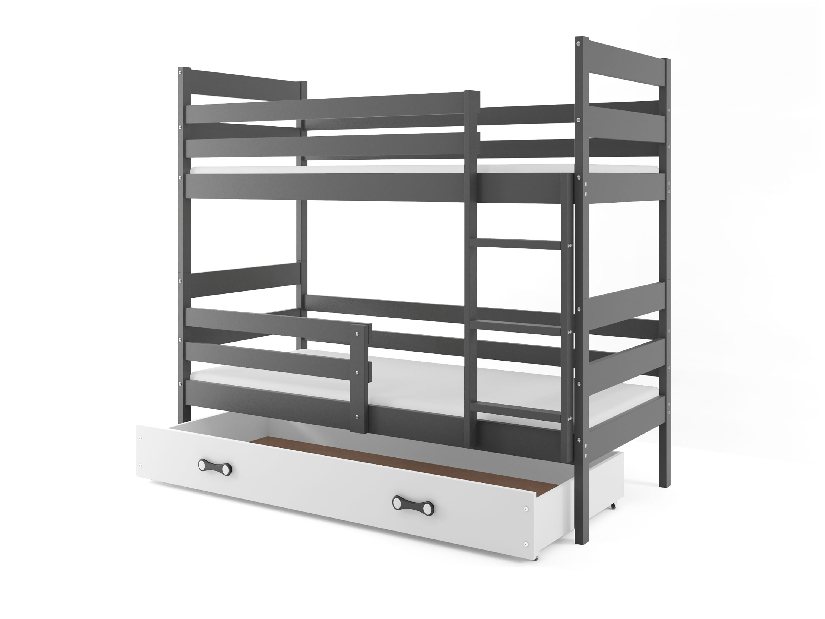 Poschodová posteľ 80 x 160 cm Eril B (grafit + biela) (s roštami, matracmi a úl. priestorom)