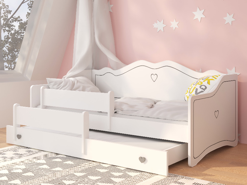 Rozkladacia detská posteľ 160x80 cm Ester II (s roštom a matracom) (biela + sivá + vzor)