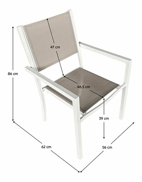 Záhradná stolička DARIO (biela oceľ + svetlosivá)