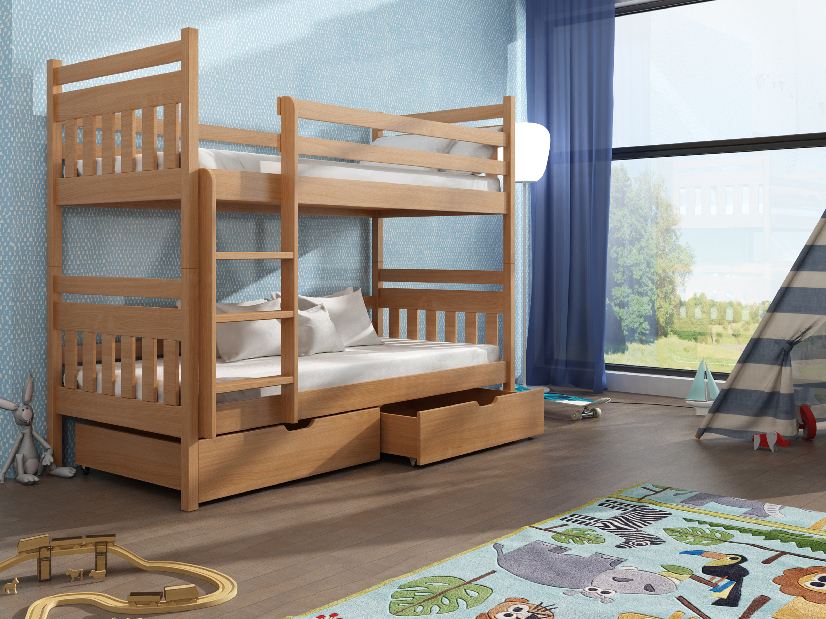 Detská posteľ 90 x 190 cm ARAS (s roštom a úl. priestorom) (buk)